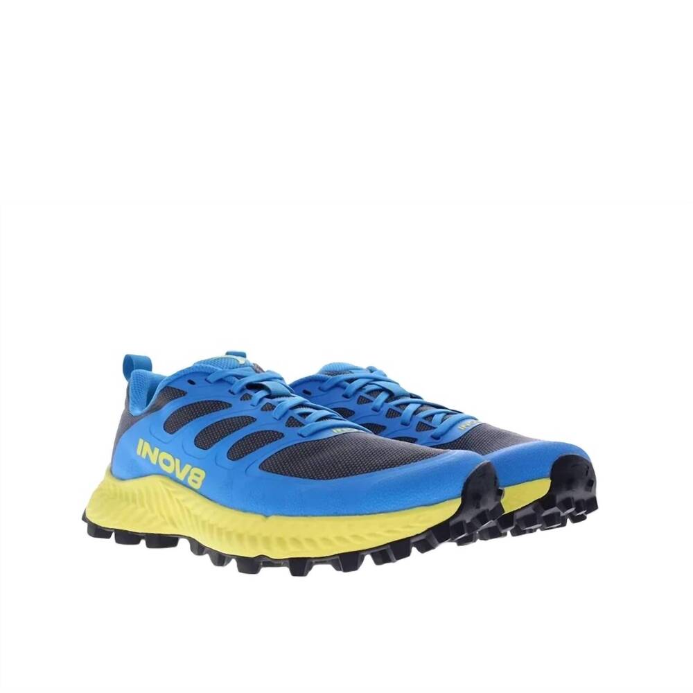 NEW INOV-8 men's mudtalon running shoes in dark grey/blue/yellow